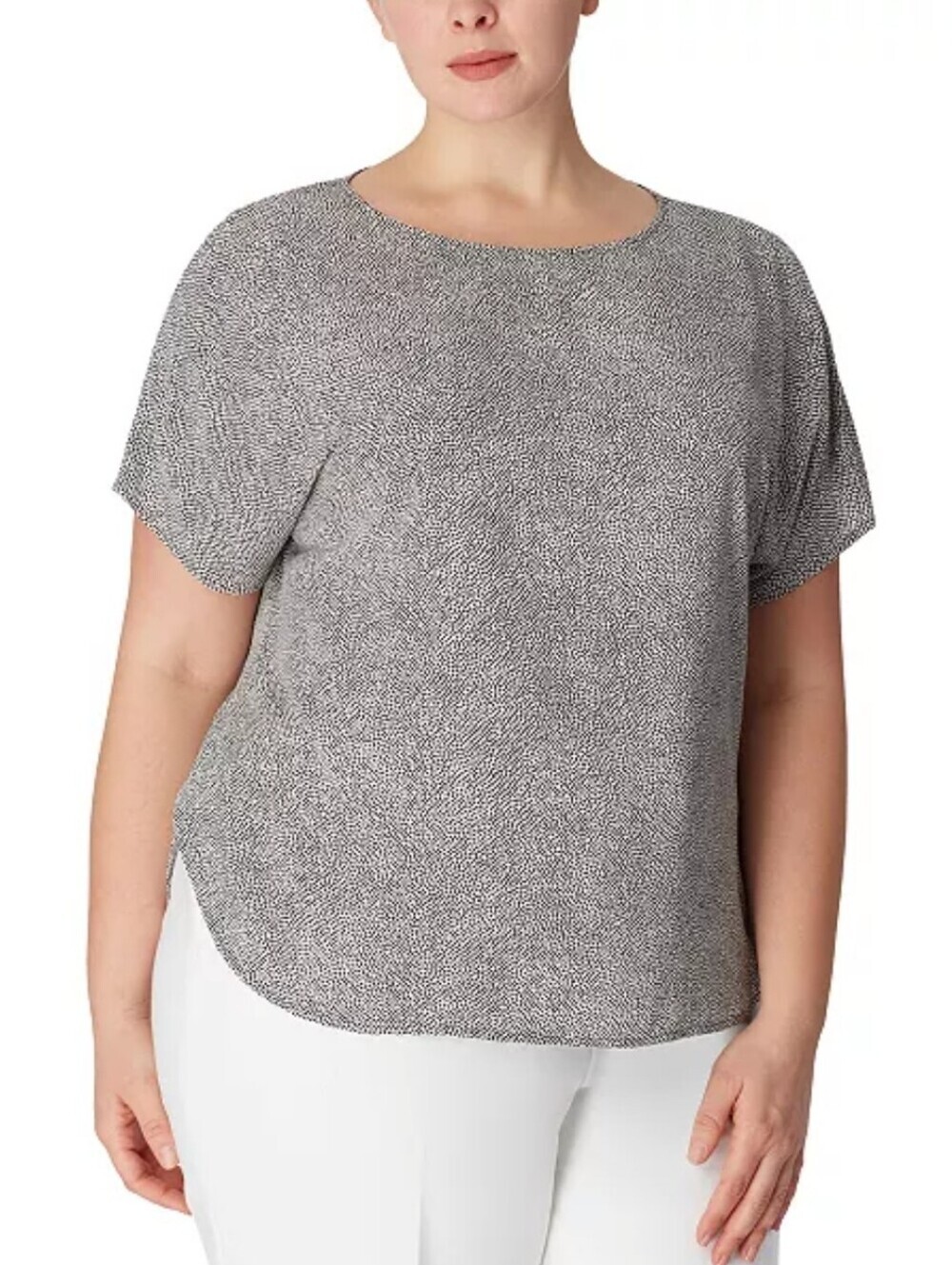 NWT Anne Klein Bateau Neck Black and White Speckled Short Sleeve Blouse 2X